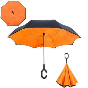 Planet Gates Orange Folding Reverse Umbrella Double Layer Inverted Windproof  Rain Car Umbrellas For Women