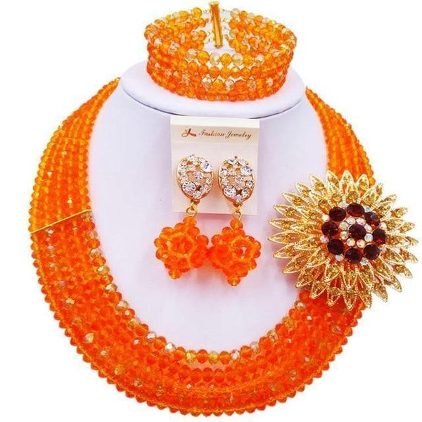 Planet Gates Orange Gold AB Wine Gold AB Crystal Nigerian Necklace African Beads Wedding Jewelry Sets for Women C5RST003