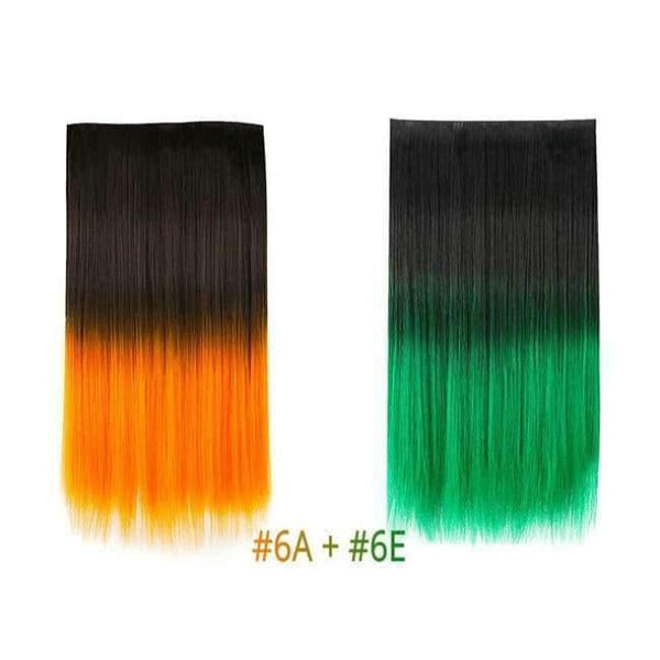 Planet Gates Orange-Green / 22inches 22" Rainbow Straight Hairpieces 5 Clips in Hair Extensions One Piece Pink Purple Ombre Synthetic Wigs For Women Heat Resistant