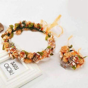 Planet Gates orange Handmade festival hair ribbon flower hair accessories artificial floral women girl wedding headband crown garland handwrist sets
