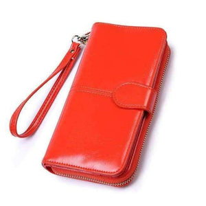 Planet Gates Orange L 2018 New Women Oil Wax Leather Wallet Female Purses Big Capacity Hasp Zipper Purse Ladies Long Wristlet Clutch Coin Card Holders