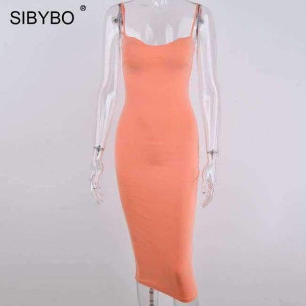 Planet Gates Orange / L Double Layers Cotton Sexy Bodycon Dress Women Autumn Winter Backless Slim Elastic Push Up Bandage Party Dresses Vestidos