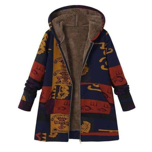 Planet Gates Orange / L Fashion Long Sleeve Hooded Winter Thicken Warm Coat Women Plus Size L 5XL Faux Fluffy Ethnic Printed Basic Outerwear