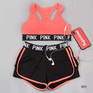 Planet Gates orange / L New Vs Secret Pink Letter Bra & Brief Shorts Lounge Underwear Work Out Fitness Wirekless Y-line Sexy Push Up  Bra Sets