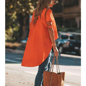 Planet Gates Orange / L Orange Asymmetrical T-shirt Solid Tee Women Street O-neck Short Sleeve Loose Top Tee 2018 Summer T-shirt ropa mujer