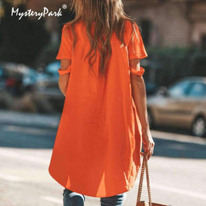 Planet Gates Orange / L Orange Asymmetrical T-shirt Solid Tee Women Street O-neck Short Sleeve Loose Top Tee 2018 Summer T-shirt ropa mujer