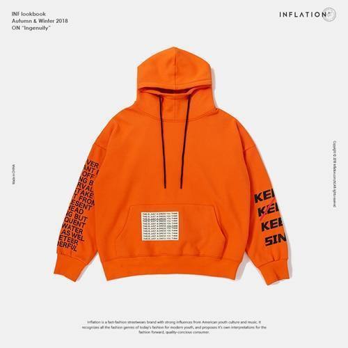 Planet Gates orange / L Oversized Letter Sleeve Drawstring Hoodies 2018 Autumn And Winter Brand Sweatshirts Men Loose Streetwear