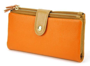 Planet Gates Orange Leather Clutch Wallet Cellphone Mobile Purse Credit Card Holder ID Photo Window Organizer Lady Bag Snap Fashion