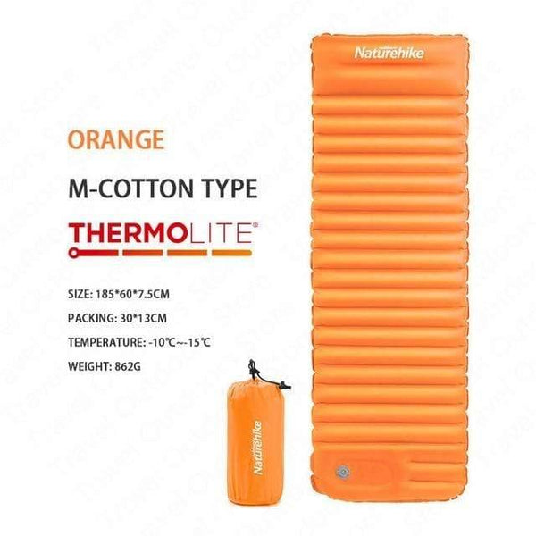 Planet Gates Orange M Cotton / China Air Bed 7.5cm Thicken Camping Mat  With Pillow Lightweight Outdoor Tent Sleeping Pad Inflatable Mattress NH18Q001-D