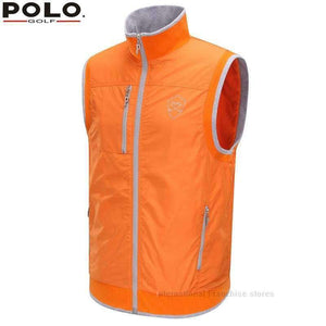 Planet Gates Orange / M POLO Golf Men Warm Vest Thick Velvet Golf Jackets for Men Winter Polyester Waistcoat Windbreaker Vest  Breathable Apparel