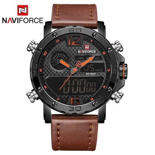 Planet Gates Orange Mens Watches Top Brand Luxury Original Sports Watch Men Leather 30M Waterproof Miliary Dual Display Wristwatch Clock