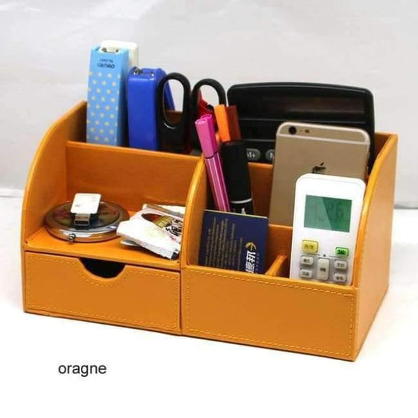 Planet Gates orange Multifunctional Wooden Leather Office Desk Stationery Pen Pencil Holder Case pen box Desktop Organizer accessories 201B