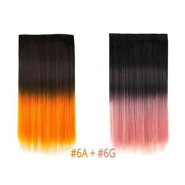 Planet Gates Orange-Pink / 22inches 22" Rainbow Straight Hairpieces 5 Clips in Hair Extensions One Piece Pink Purple Ombre Synthetic Wigs For Women Heat Resistant