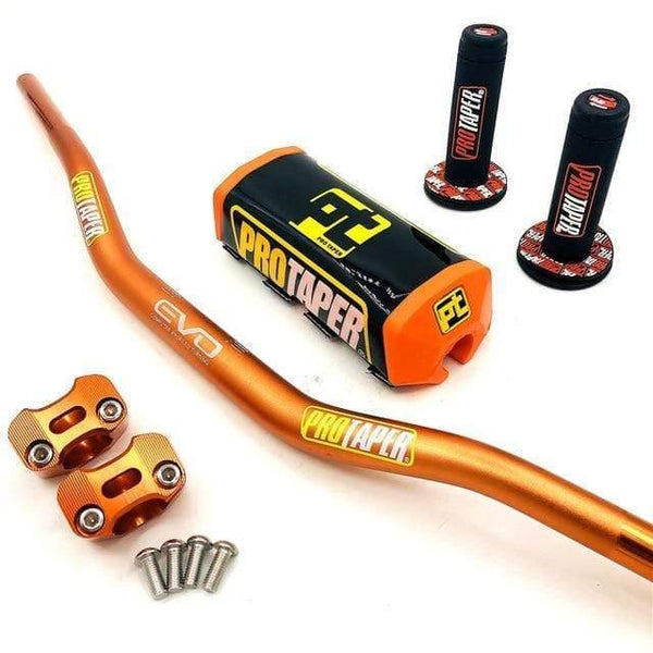 Planet Gates Orange PT Handlebar For PRO Taper Pack Bar 1-1/8" Handle bar Pads Grips Pit Pro Racing Dirt Pit Bike Motorcycle CNC 28.5mm Adapter