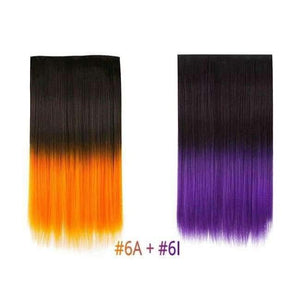 Planet Gates Orange-Purple / 22inches 22" Rainbow Straight Hairpieces 5 Clips in Hair Extensions One Piece Pink Purple Ombre Synthetic Wigs For Women Heat Resistant
