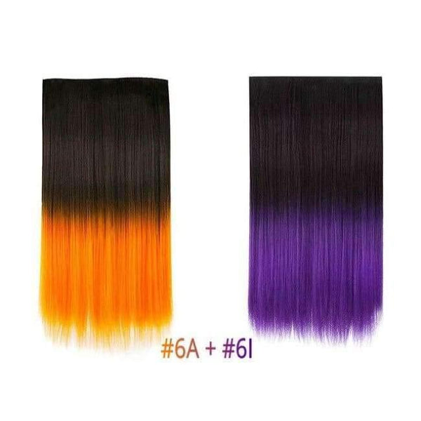 Planet Gates Orange-Purple / 22inches 22" Rainbow Straight Hairpieces 5 Clips in Hair Extensions One Piece Pink Purple Ombre Synthetic Wigs For Women Heat Resistant