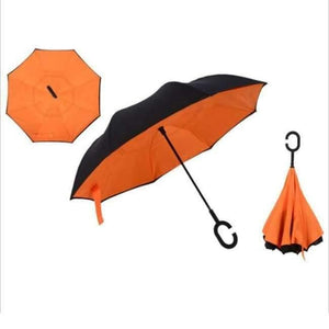 Planet Gates Orange Reverse Folding Double Layer Inverted Chuva Umbrella Self Stand Inside Out Rain Protection C-Hook Hands For Car