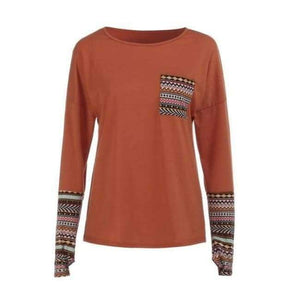 Planet Gates Orange / S / China Spring Women's Patchwork Casual Loose T-shirts Autumn Ladies Long Sleeve Crewneck Pocket Tee Tops #YL