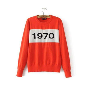Planet Gates orange / S Women  letter pullover Long Sleeve Sweater hot fashion star top Letter 1970 Knitting Tops