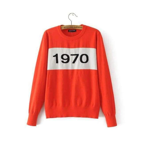Planet Gates orange / S Women  letter pullover Long Sleeve Sweater hot fashion star top Letter 1970 Knitting Tops