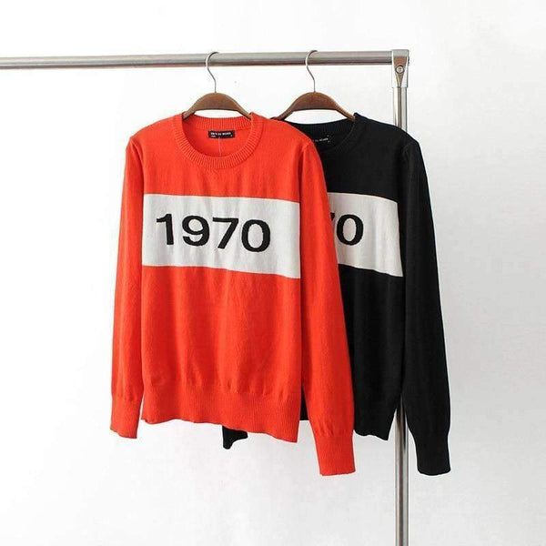 Planet Gates orange / S Women  letter pullover Long Sleeve Sweater hot fashion star top Letter 1970 Knitting Tops