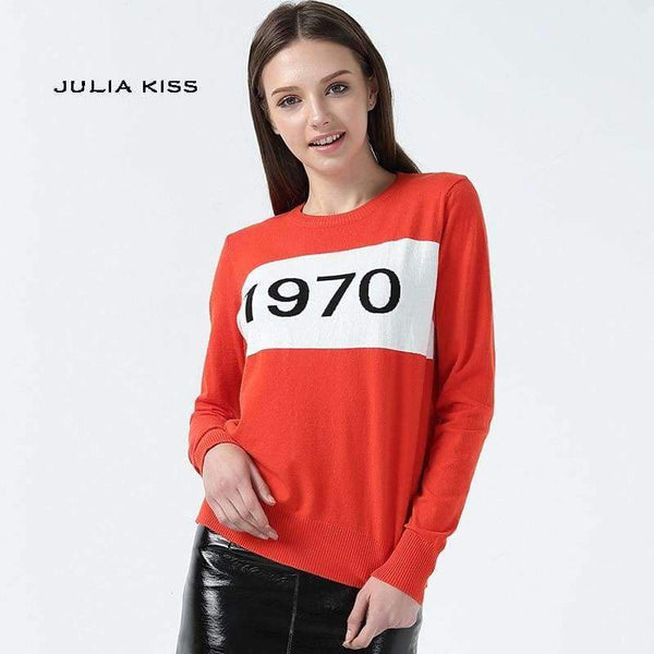 Planet Gates orange / S Women  letter pullover Long Sleeve Sweater hot fashion star top Letter 1970 Knitting Tops