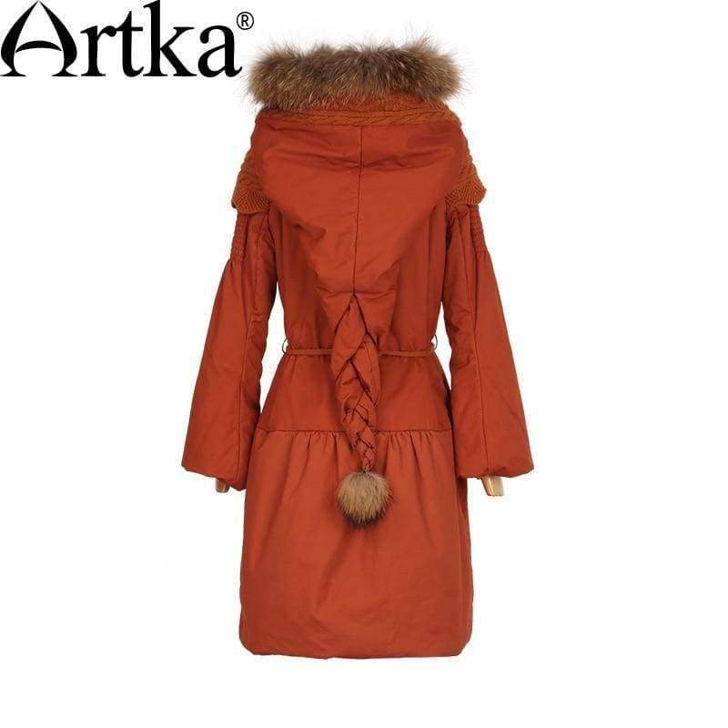 Planet Gates Women's Winter Parkas Raccoon Fur Hooded Winter Jacket For Women Lantern Sleeve Thick Warm Long Coat With Belt MA10152D