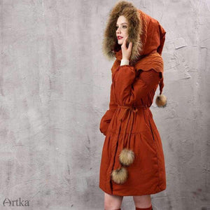 Women's Winter Parkas Raccoon Fur Hooded Winter Jacket For Women Lantern Sleeve Thick Warm Long Coat With Belt MA10152D