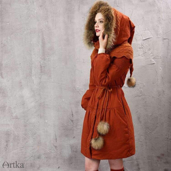 Women's Winter Parkas Raccoon Fur Hooded Winter Jacket For Women Lantern Sleeve Thick Warm Long Coat With Belt MA10152D