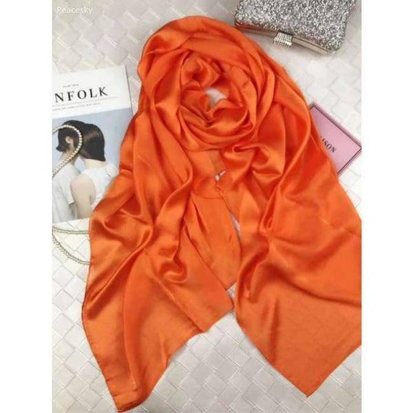 Planet Gates orange Scarf Women 100% Natural Silk Wraps Shawls and Scarves 180*90cm Hijabs Solider Colors Beach Cover up