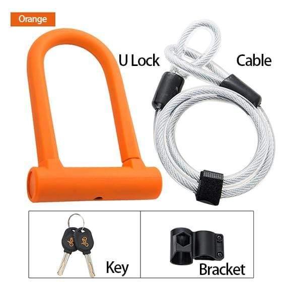 Planet Gates Orange Set Bicycle U Lock Anti-theft MTB Road Mountain Bike Lock Bicycle Accessories U-Locks Cycling Steel Security Bike Locks