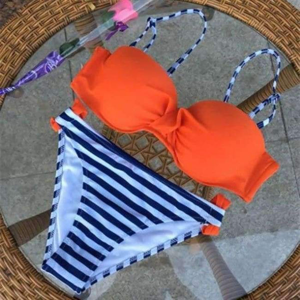 Planet Gates Orange Stripes / S S-XXL Swimwear Women Brazilian Bikini Push Up Swimsuit Female Biquini Women Swim Suit Beachwear Swimming Bathers