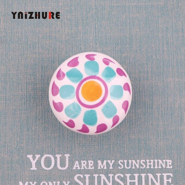 Rural Acme Nordic Style Ceramic Single Cartoon Round  Wardrobe Kitchen Garden Door Handle Modern Cabinet Handle