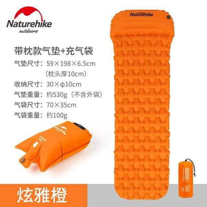Planet Gates orange with air bag Sleeping Pad With Pillow Air Bag New Hand Press Inflating Camping Mattress Ultralight Outdoor Hiking Tent Mats