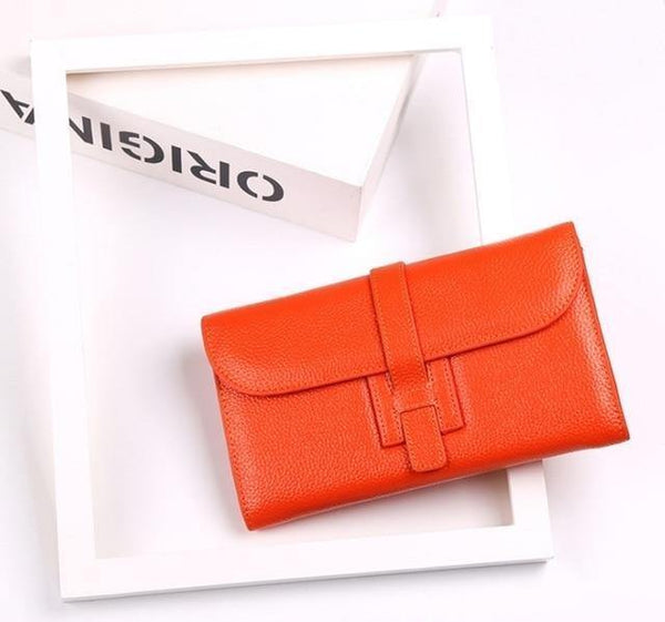 Planet Gates Orange Womens Wallets and Purses Fashion Large Capacity Ladies Purse Cowhide Luxury Handbags Women Bags Designer