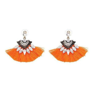 Planet Gates Orange1 Bohemia Dangle Drop Earrings Women Accessories Fan Shaped Cotton Handmade Tassels Fringed Earrings Ethnic Jewelry