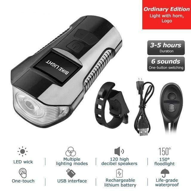 Planet Gates Deluxe Edition Blue Waterproof Bicycle Light USB Charging Bike Front Light Flashlight Handlebar Cycling Head Light w/ Horn Speed Meter LCD Screen