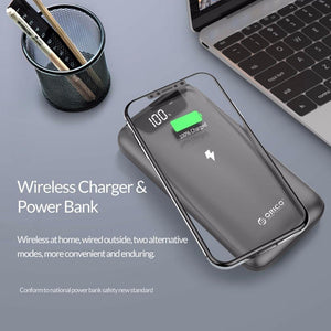 Planet Gates ORICO 10000 mAh Power Bank Wireless Charging Powerbank External Battery Power-bank With LED Display for Mobile Phone Tablets