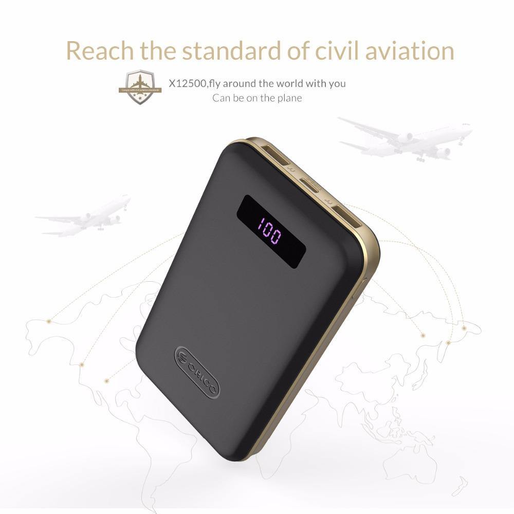 Planet Gates China / 12500mAh Power Bank ORICO 12500mAh Type-c Power Bank LCD External Battery Portable Mobile Fast Charger Dual USB Powerbank Universal Black