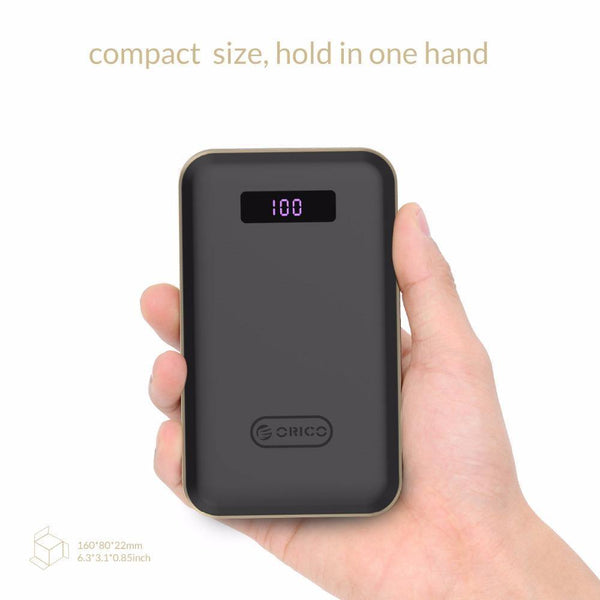 Planet Gates ORICO 12500mAh Type-c Power Bank LCD External Battery Portable Mobile Fast Charger Dual USB Powerbank Universal Black