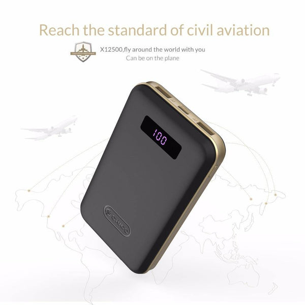 Planet Gates ORICO 12500mAh Type-c Power Bank LCD External Battery Portable Mobile Fast Charger Dual USB Powerbank Universal Black