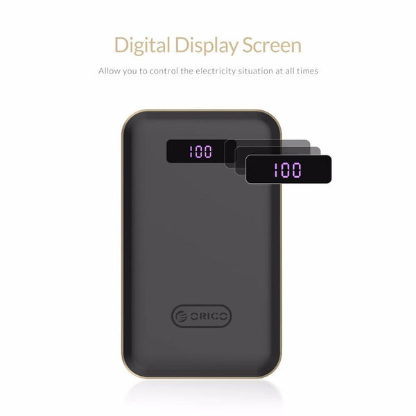 Planet Gates ORICO 12500mAh Type-c Power Bank LCD External Battery Portable Mobile Fast Charger Dual USB Powerbank Universal Black