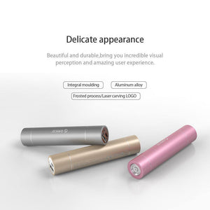 Planet Gates ORICO 2600mAh External Battery Pack 5V1.5A Aluminum Power Bank with SOS Flashlight Portable Silver/Golden/Pink