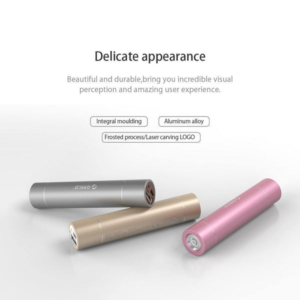Planet Gates ORICO 2600mAh External Battery Pack 5V1.5A Aluminum Power Bank with SOS Flashlight Portable Silver/Golden/Pink