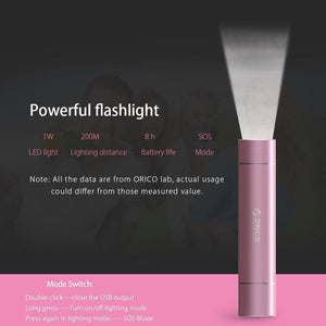 Planet Gates ORICO 2600mAh External Battery Pack 5V1.5A Aluminum Power Bank with SOS Flashlight Portable Silver/Golden/Pink