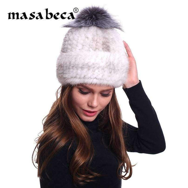 Planet Gates original / One Size Mink Real Fur Beanies Winter Hats for Women Warm Designer Cap with Pompom Fox Fur Ladies Brand New Russian Women Girls Caps 2018