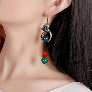 Planet Gates Original Phoenix Folk Style Earrings Chinese Handmade Retro Malachite Stone Beads Earrings Ethnic Jewelry