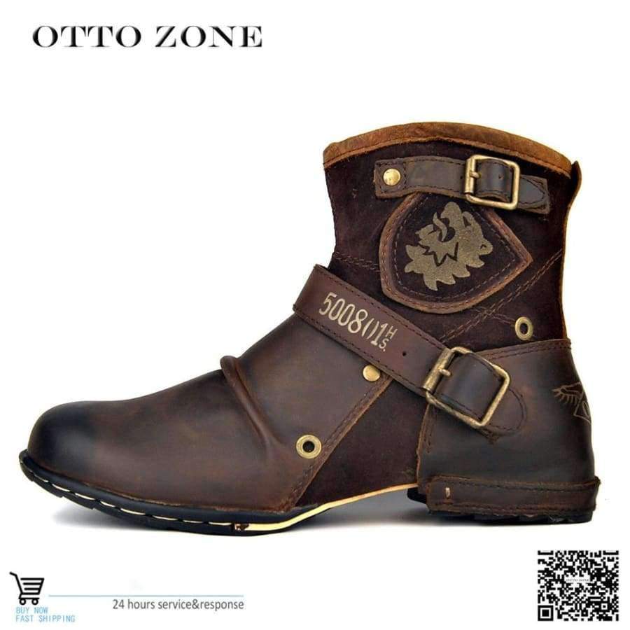 Planet Gates OTTO ZONE Men's Autumn/Winter Martin Boots Genuine Cow Leather High Top Ankle Boots Cotton-Padded Leather Shoes Size EU 39-46