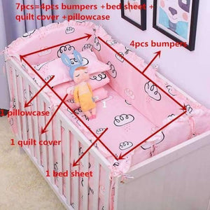 Planet Gates oufenyun 7Pcs Hot ! Baby Bedding Set 100% Cotton Crib Bedding Set Baby Cot Protector Safe Bumpers Bed Sheet Quilt Cover Pillowcase