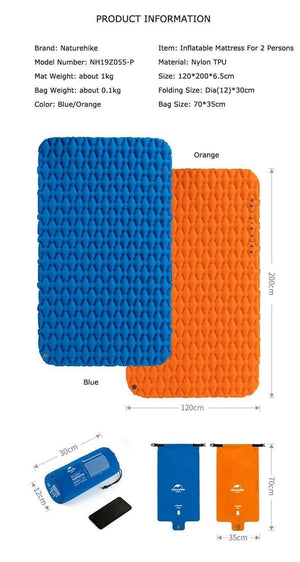 Planet Gates Outdoor Camping Inflatable Cushion Moisture-proof Sleeping Bag Mattress Mat Pad With Inflatable Bag For 1-2 Persons